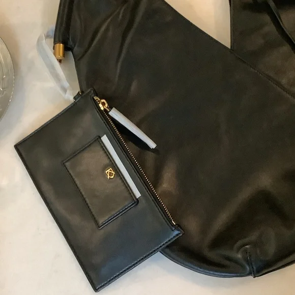 Donna Karan Black Shoulder Bag with Gold Details, Brand New